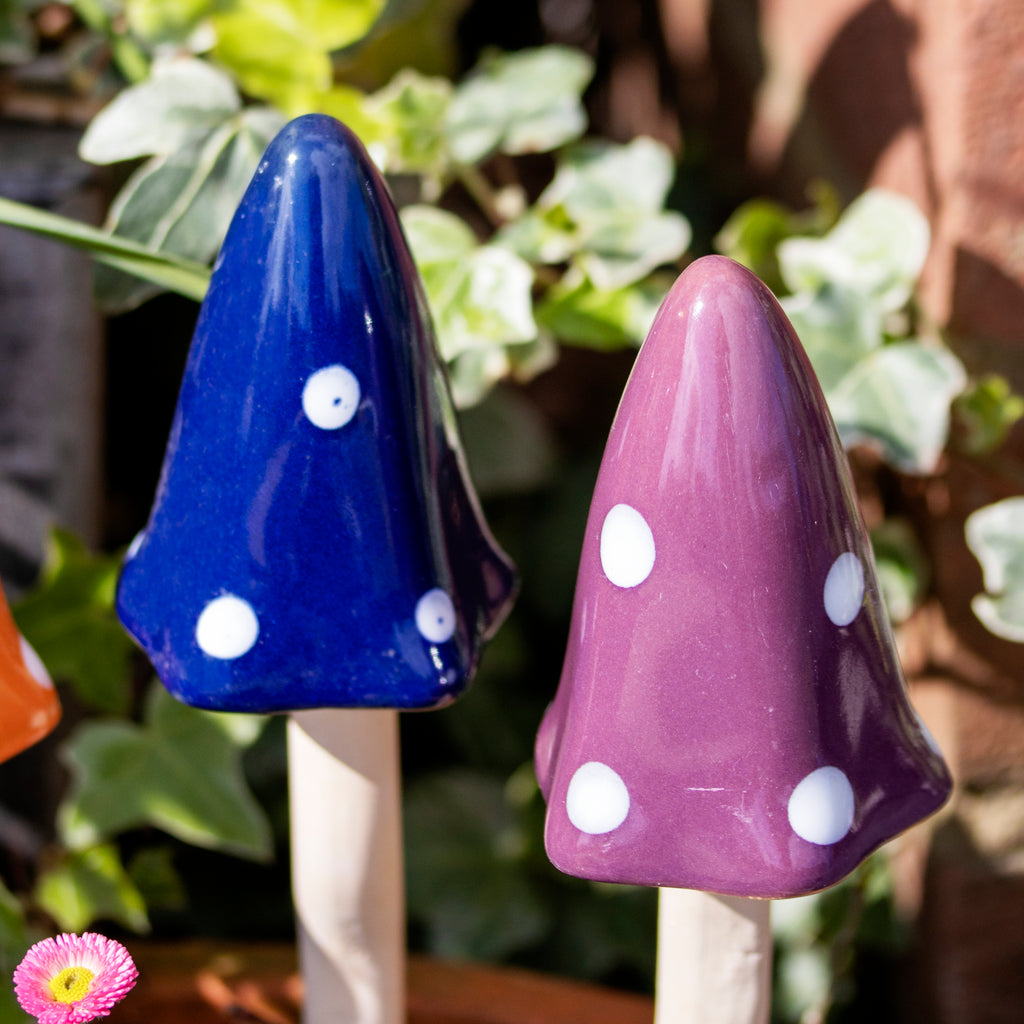 Set Of 3 Ceramic Polka Dot Toadstool Stakes