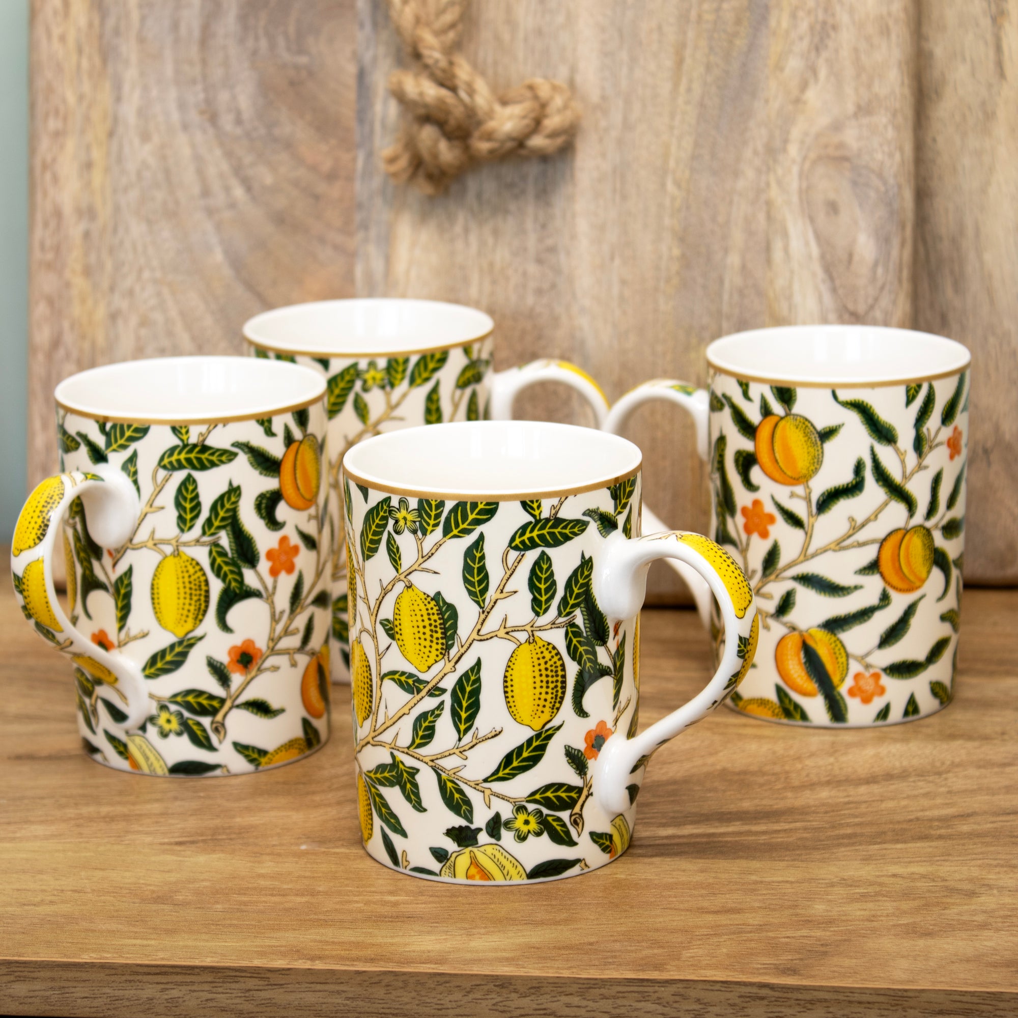 Set Of 4 William Morris Fruits Mugs