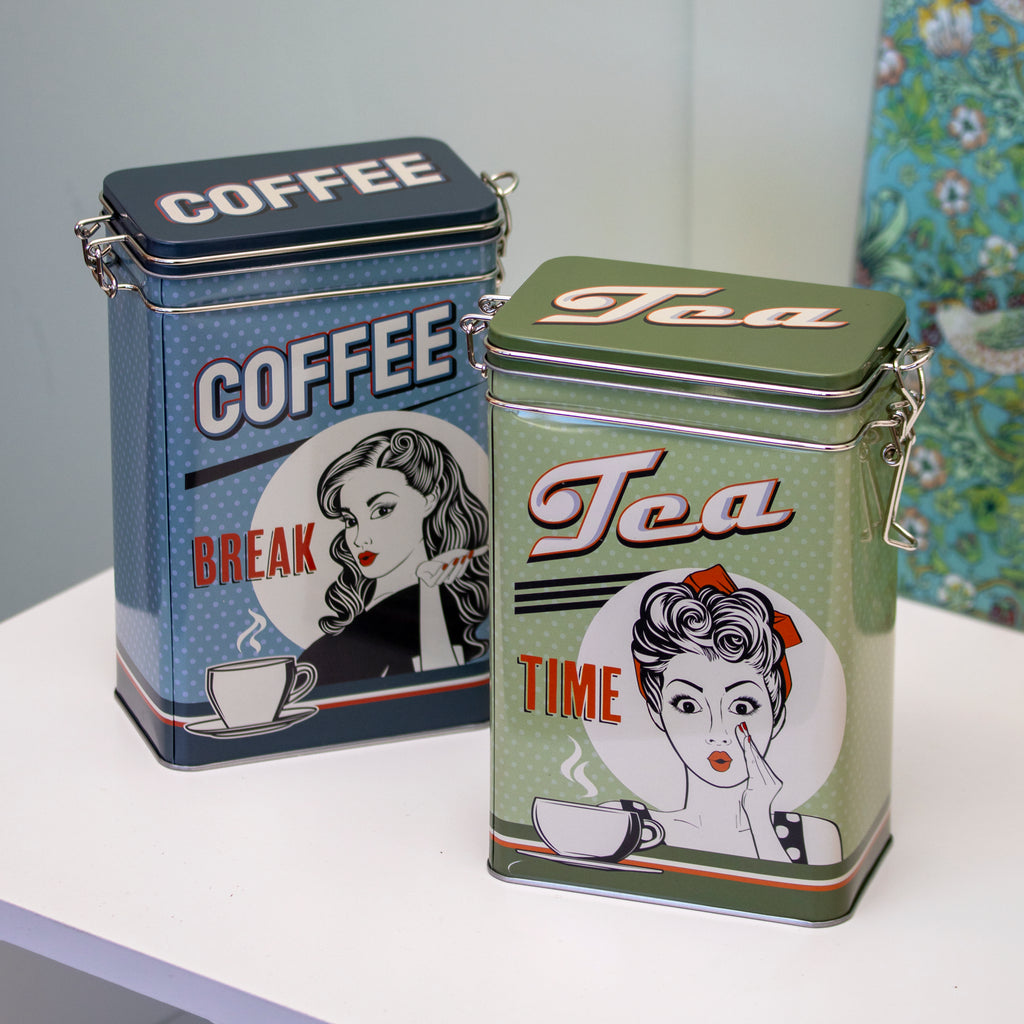 Set Of 2 Retro Pin Up Tea Coffee Storage Tins