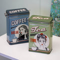 Set Of 2 Retro Pin Up Tea Coffee Storage Tins