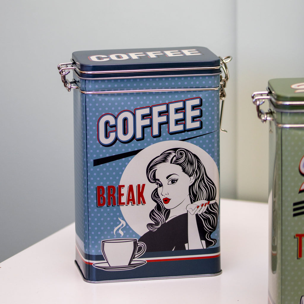Set Of 2 Retro Pin Up Tea Coffee Storage Tins