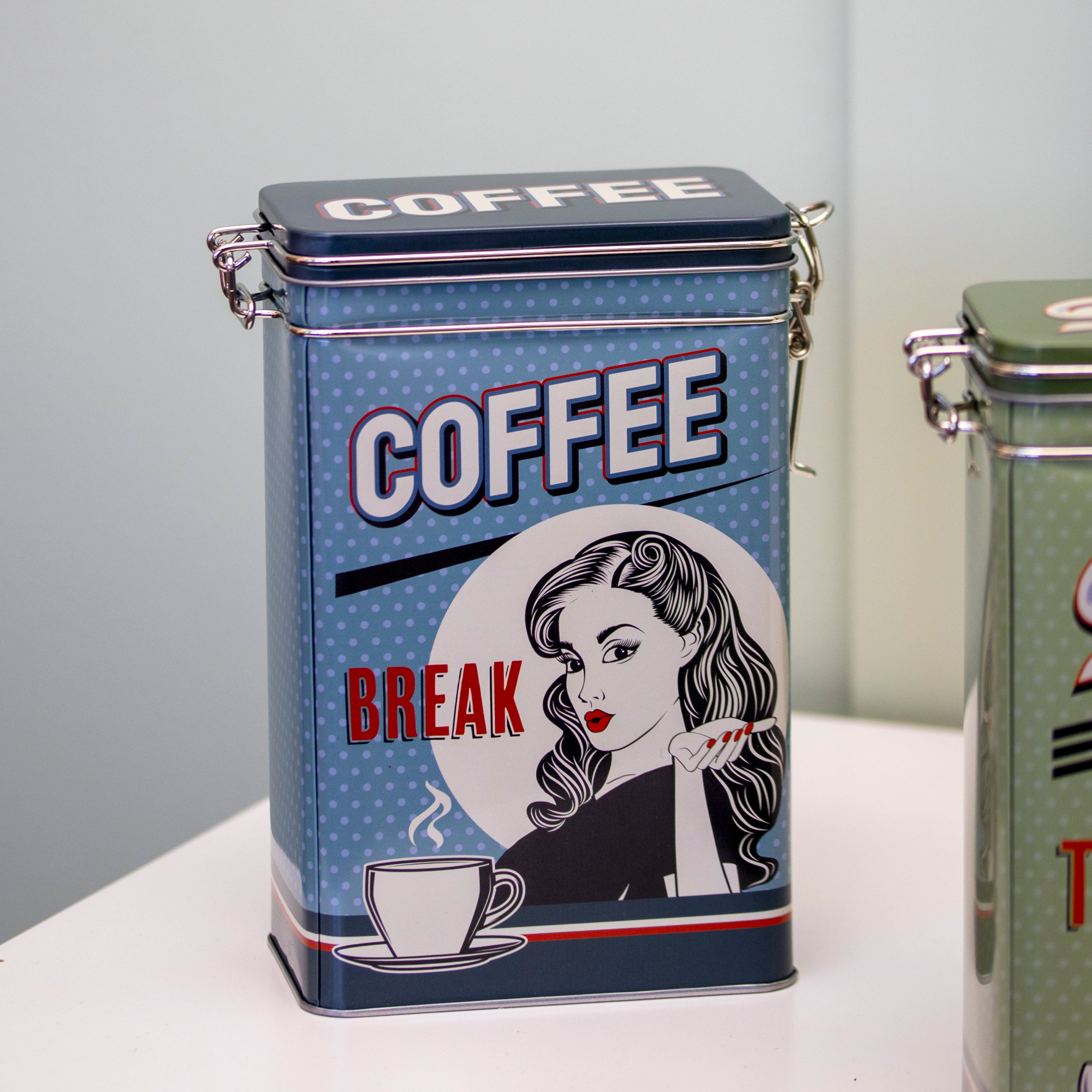 Set Of 2 Retro Pin Up Tea Coffee Storage Tins