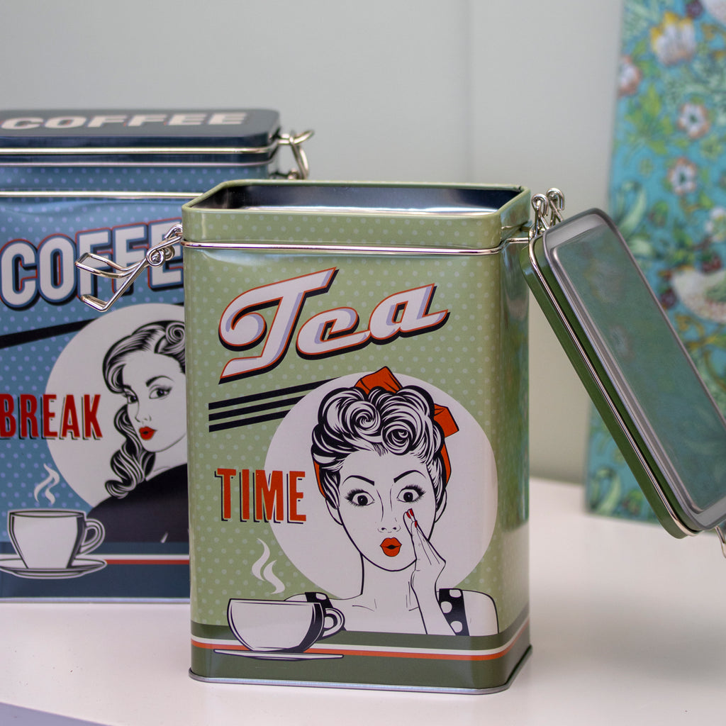 Set Of 2 Retro Pin Up Tea Coffee Storage Tins