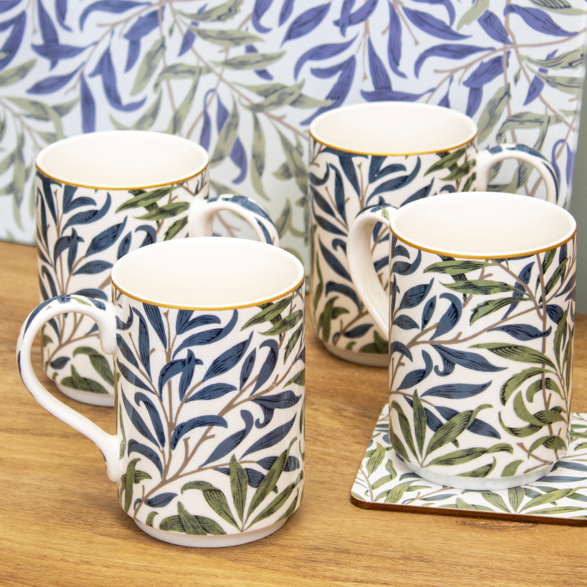 Set Of 4 William Morris Willow Bough Mugs