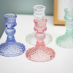 Set Of 4 Pastel Jewel Glass Candlestick Holders