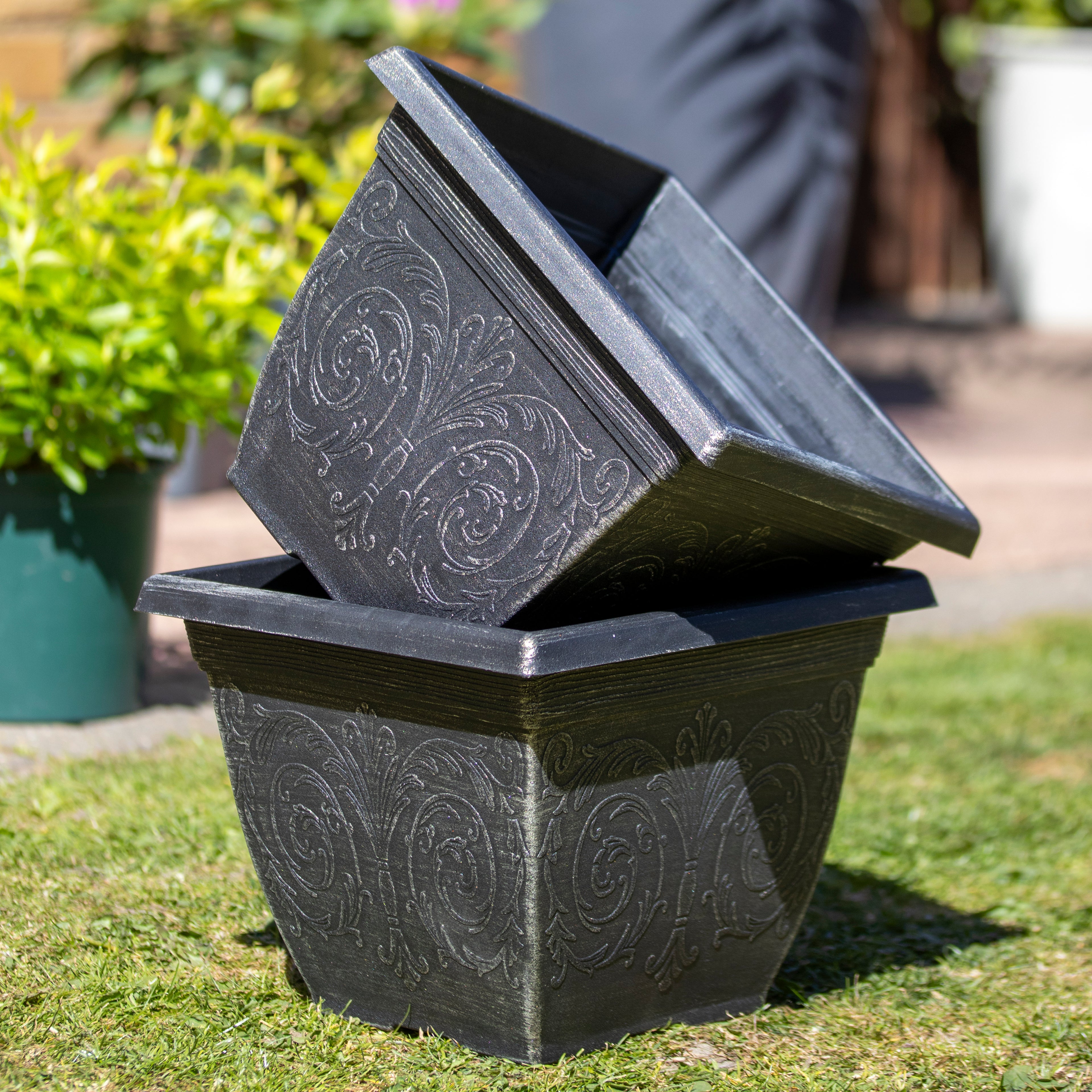 Brushed Champagne Arabesque Square Planter