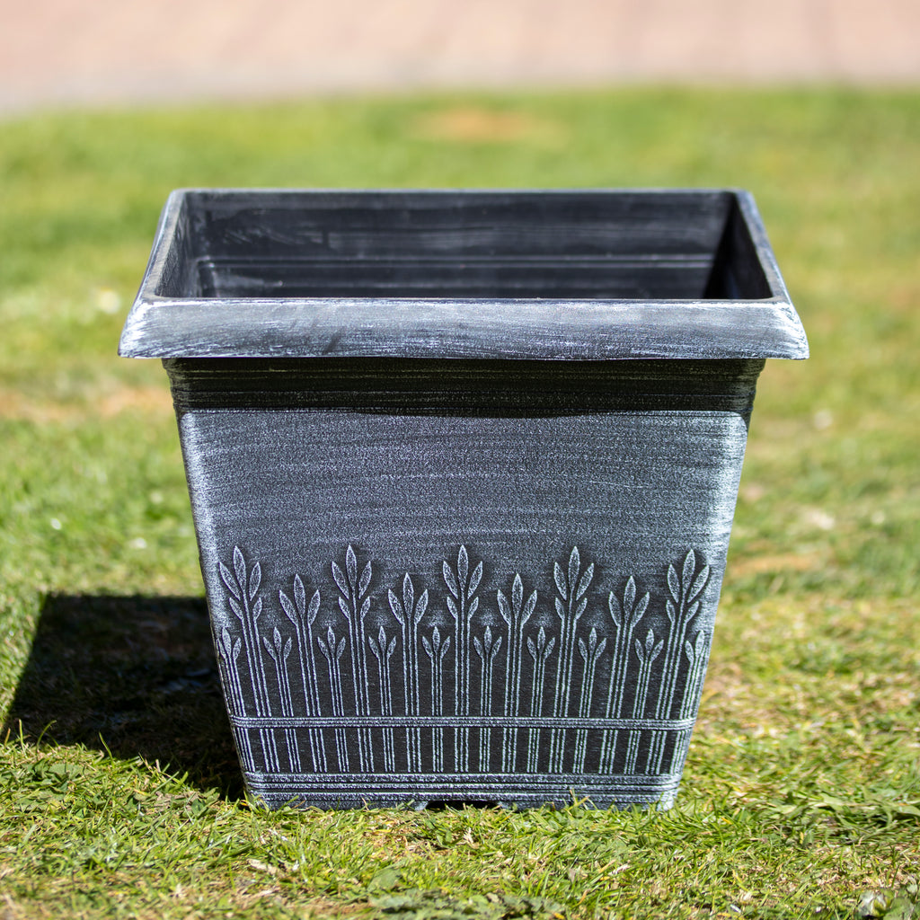 Brushed White Wheat Square Planter