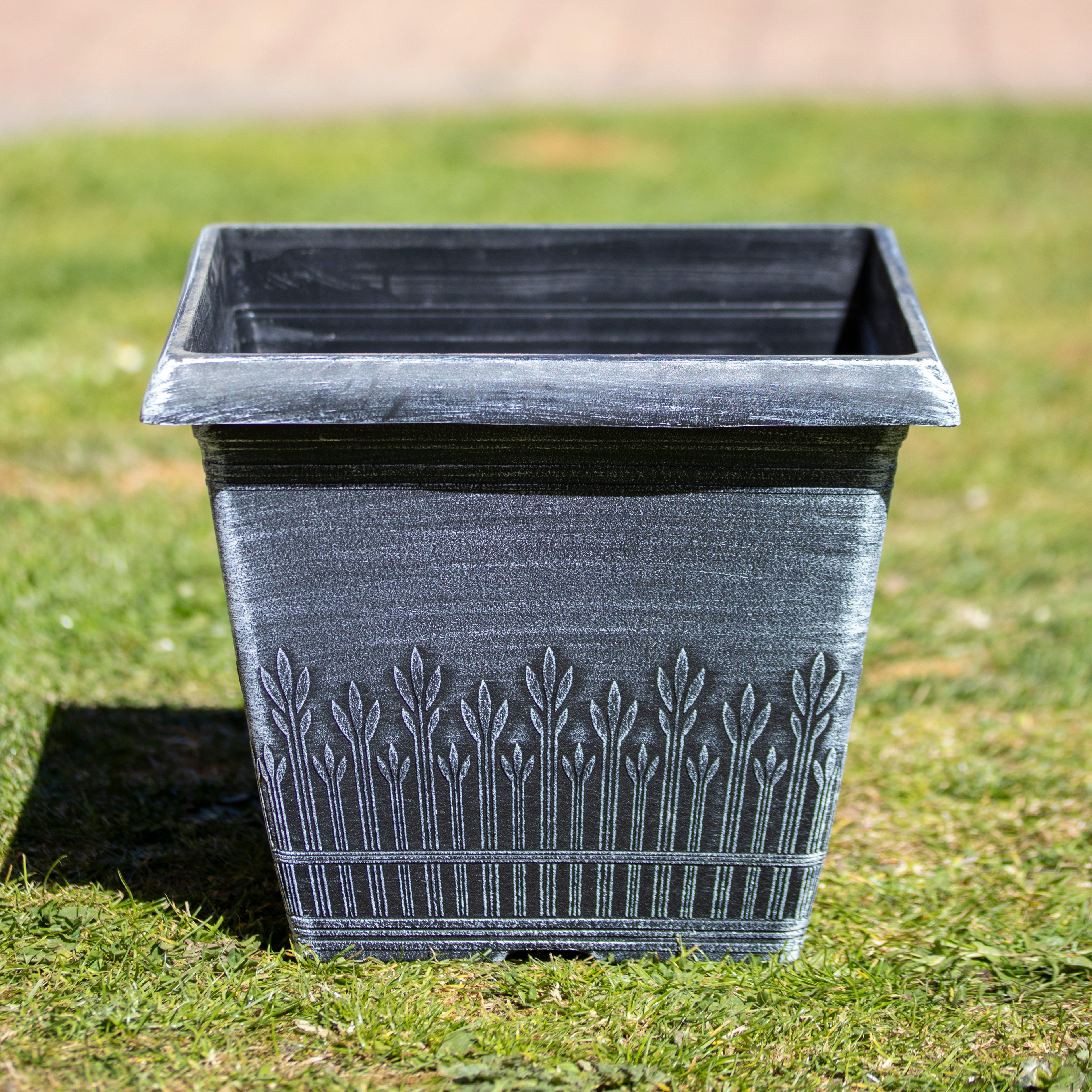 Brushed White Wheat Square Planter