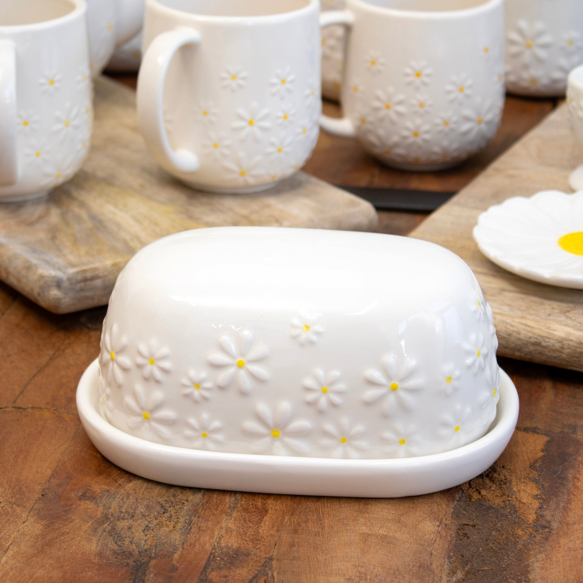 White Daisy Butter Dish