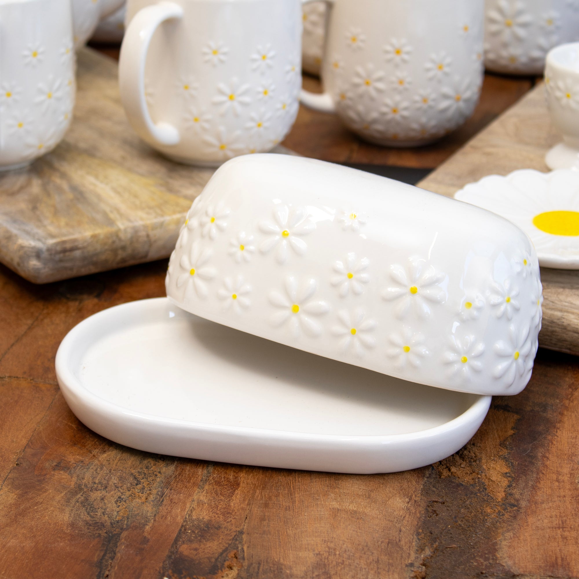 White Daisy Butter Dish