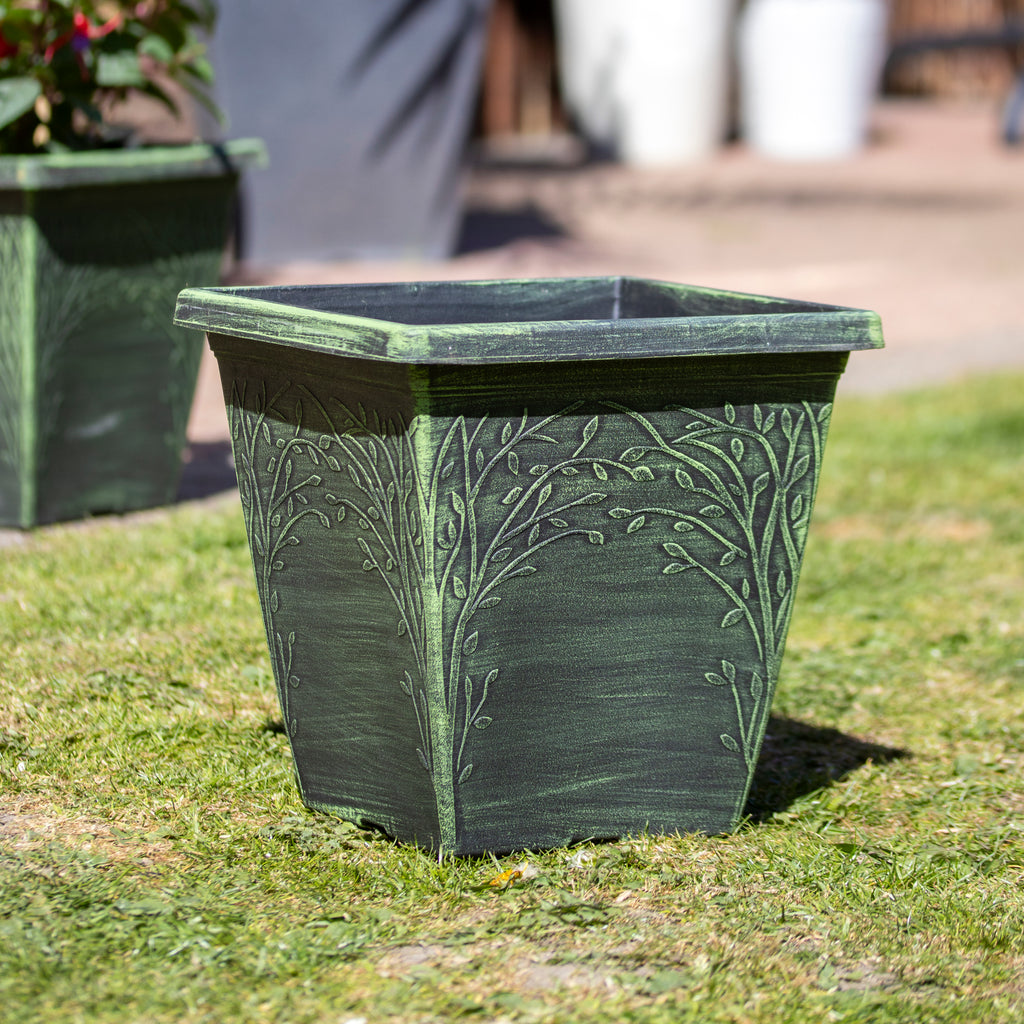 Verdigris Leaf Vine Square Planter