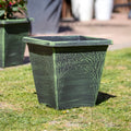 Verdigris Leaf Vine Square Planter
