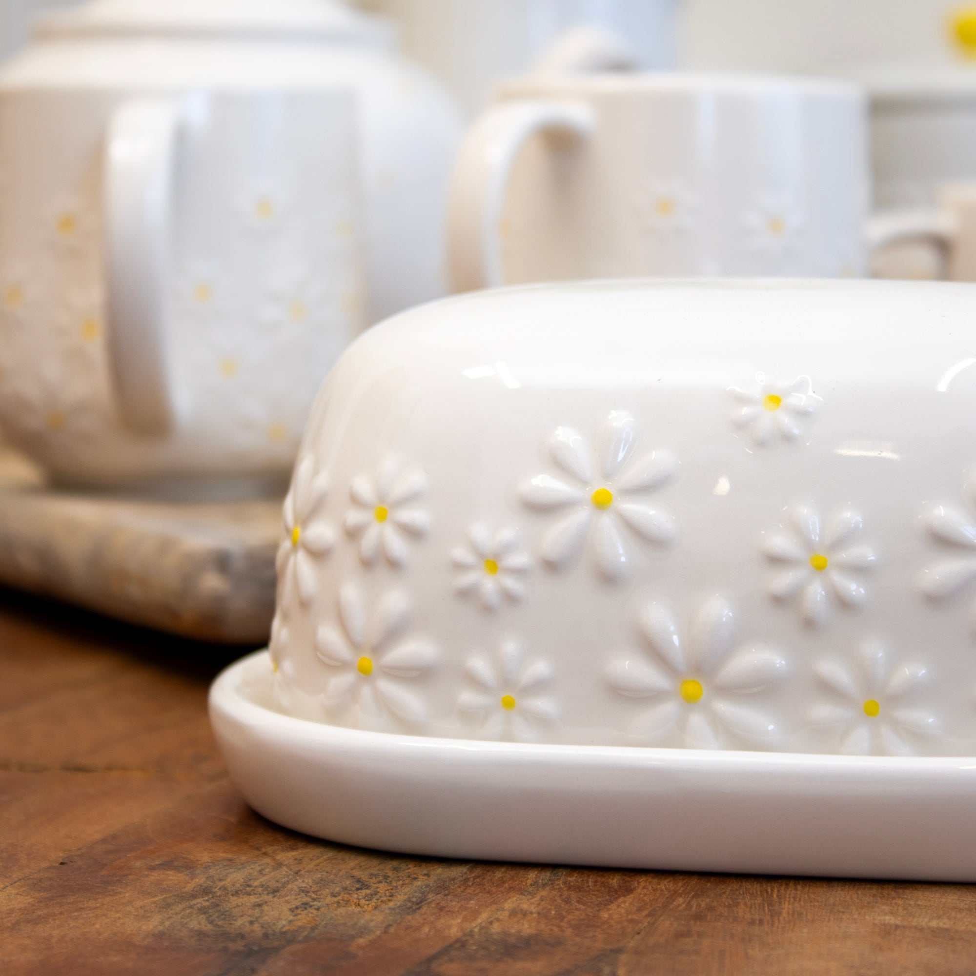 White Daisy Butter Dish