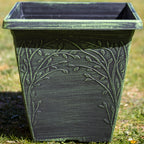 Verdigris Leaf Vine Square Planter