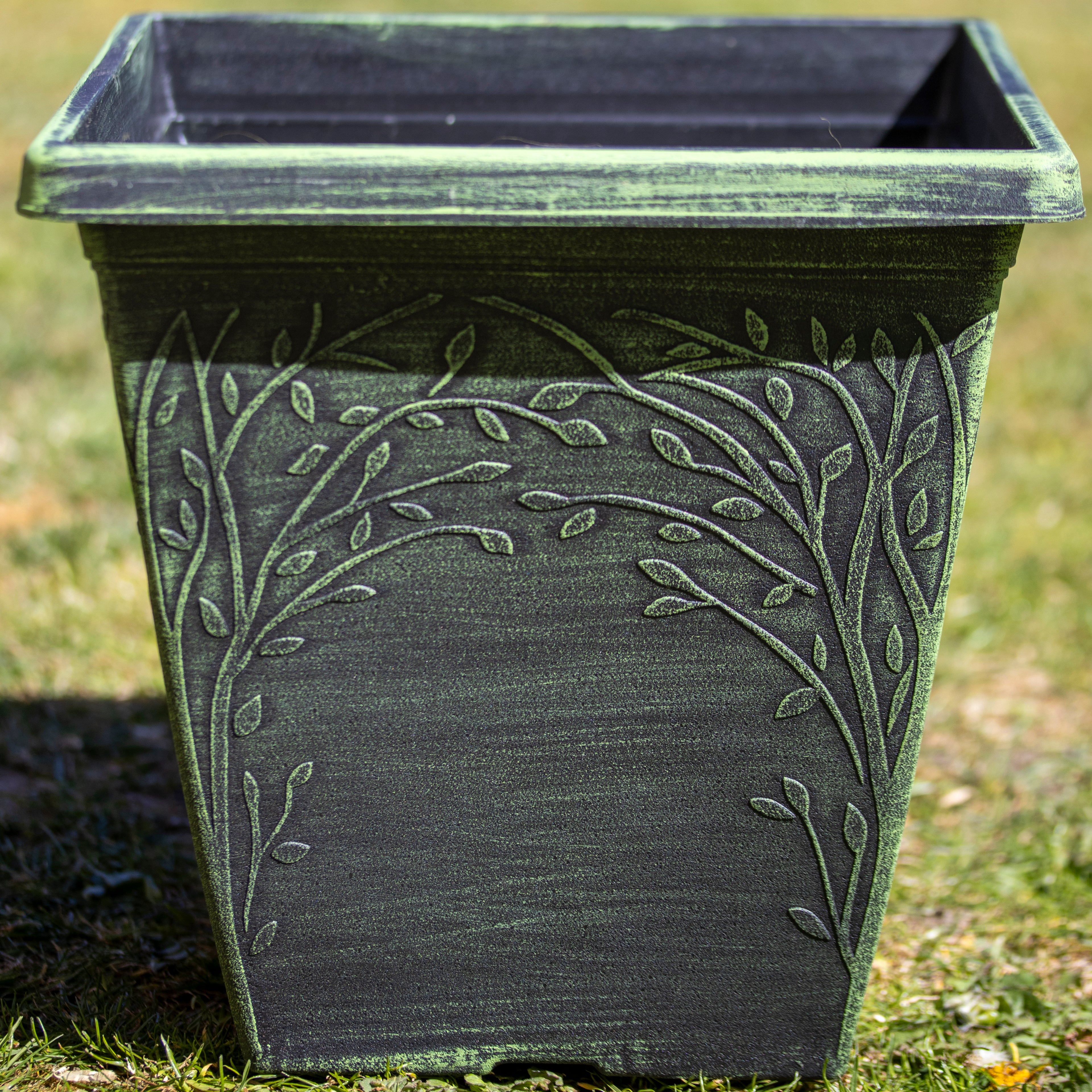 Verdigris Leaf Vine Square Planter