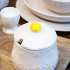 White Daisy Honey Pot With Drizzler