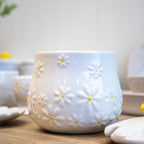 White Daisy Honey Pot With Drizzler