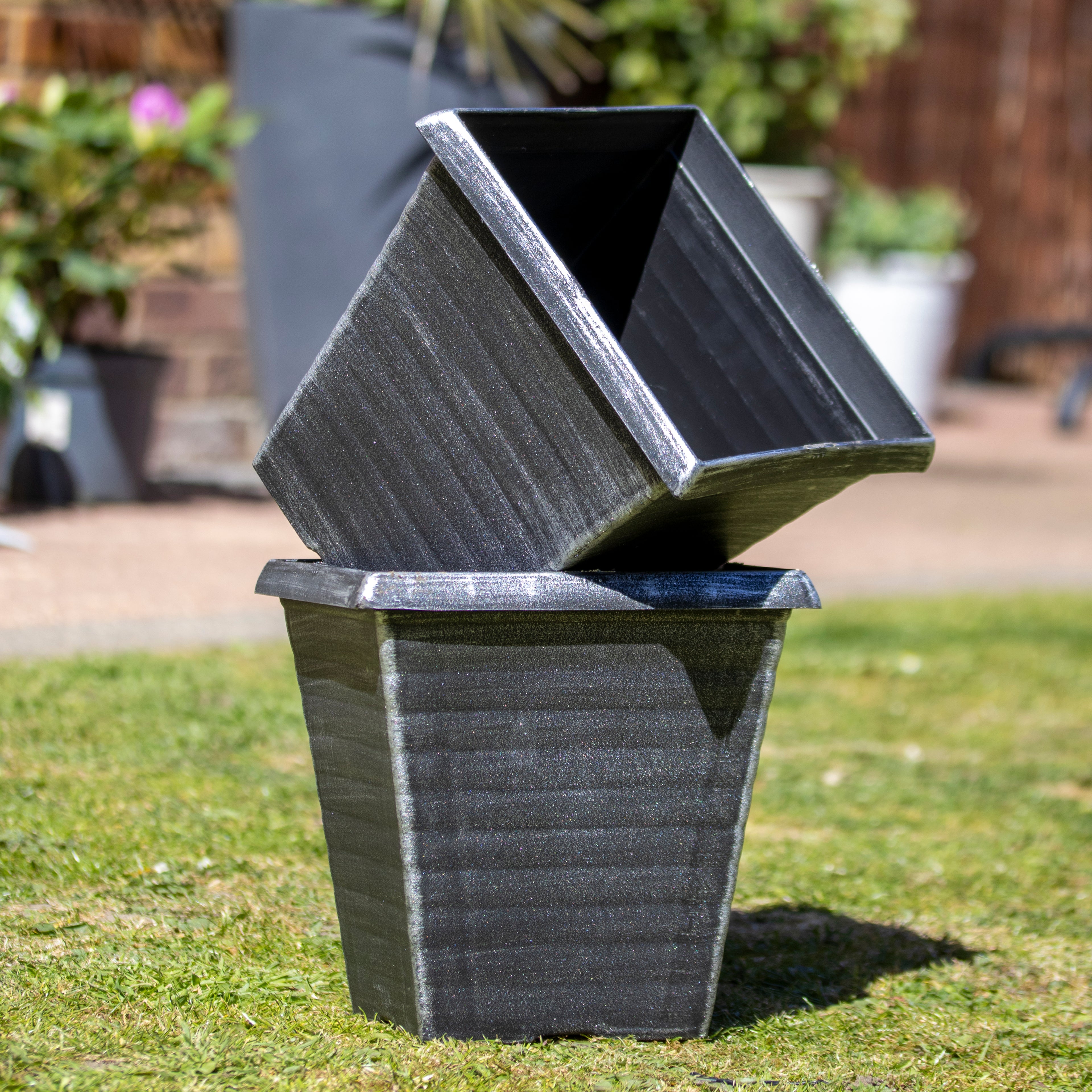 Brushed Silver Biscotti Square Planter