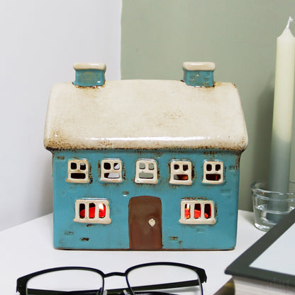 Large Blue House Tealight Holder