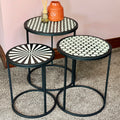 Set Of 3 Round Monochrome Aztec Tables