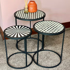 Set Of 3 Round Monochrome Aztec Tables