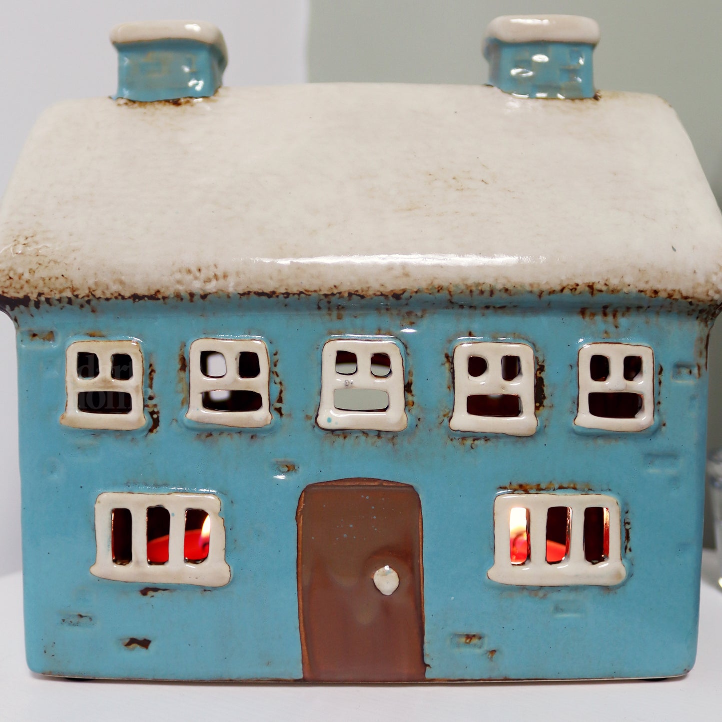 Large Blue House Tealight Holder