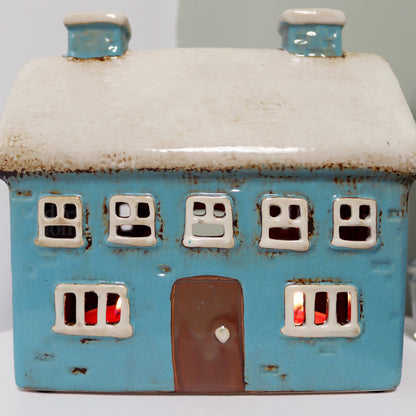 Large Blue House Tealight Holder