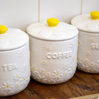Set Of 3 White Daisy Tea Coffee Sugar Canisters