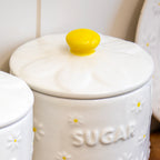Set Of 3 White Daisy Tea Coffee Sugar Canisters