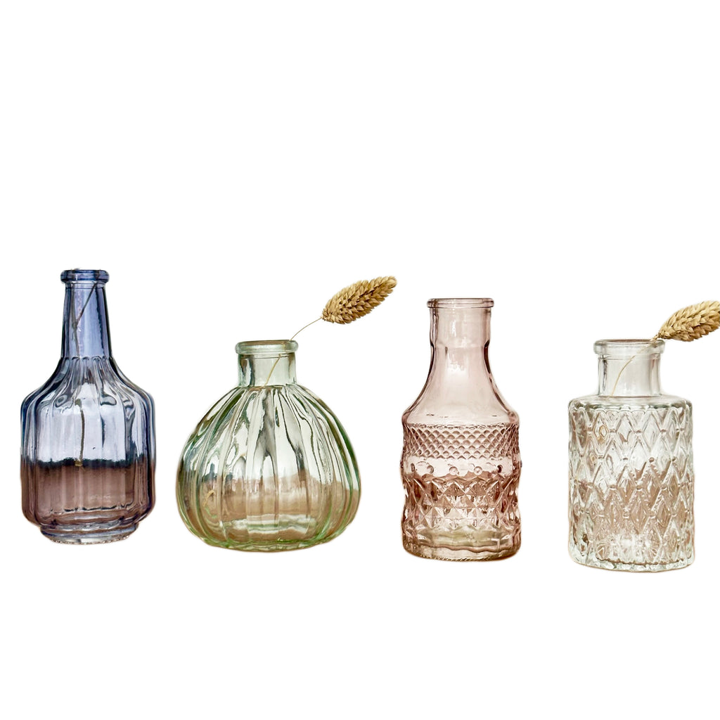 Set Of 4 Paisley Glass Bud Vases