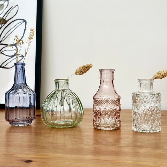 Set Of 4 Paisley Glass Bud Vases