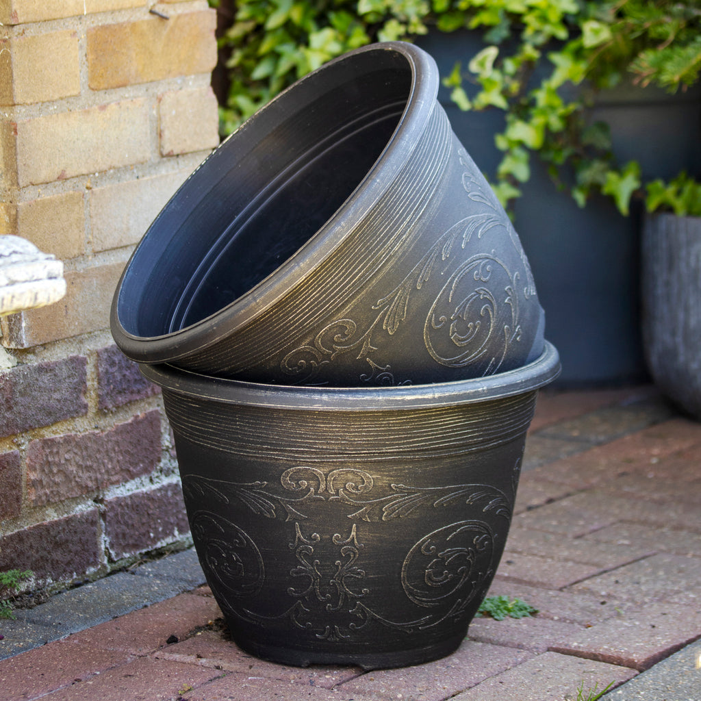 Brushed Champagne Arabesque Round Planter