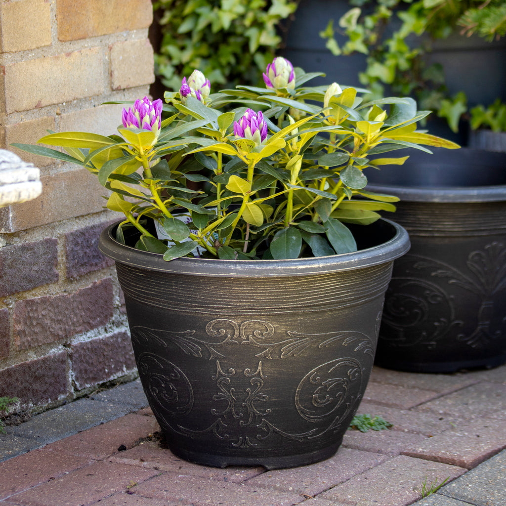 Brushed Champagne Arabesque Round Planter