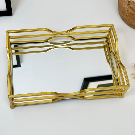 Gold Rectangle Mirror Tray