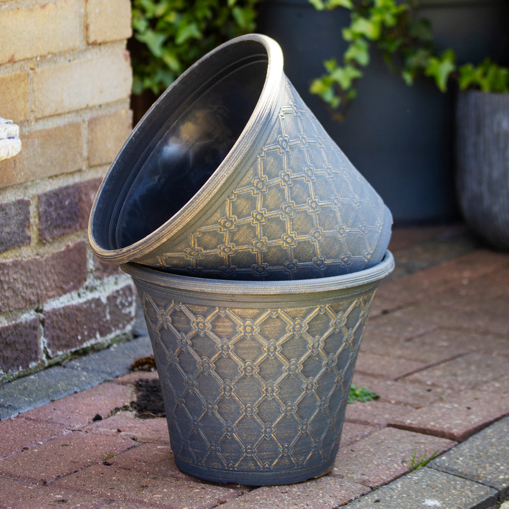 Patina Bronze Lattice Round Planter