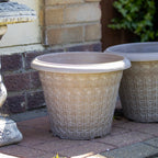 Taupe Brown Modern Flora Round Planter 13.5"