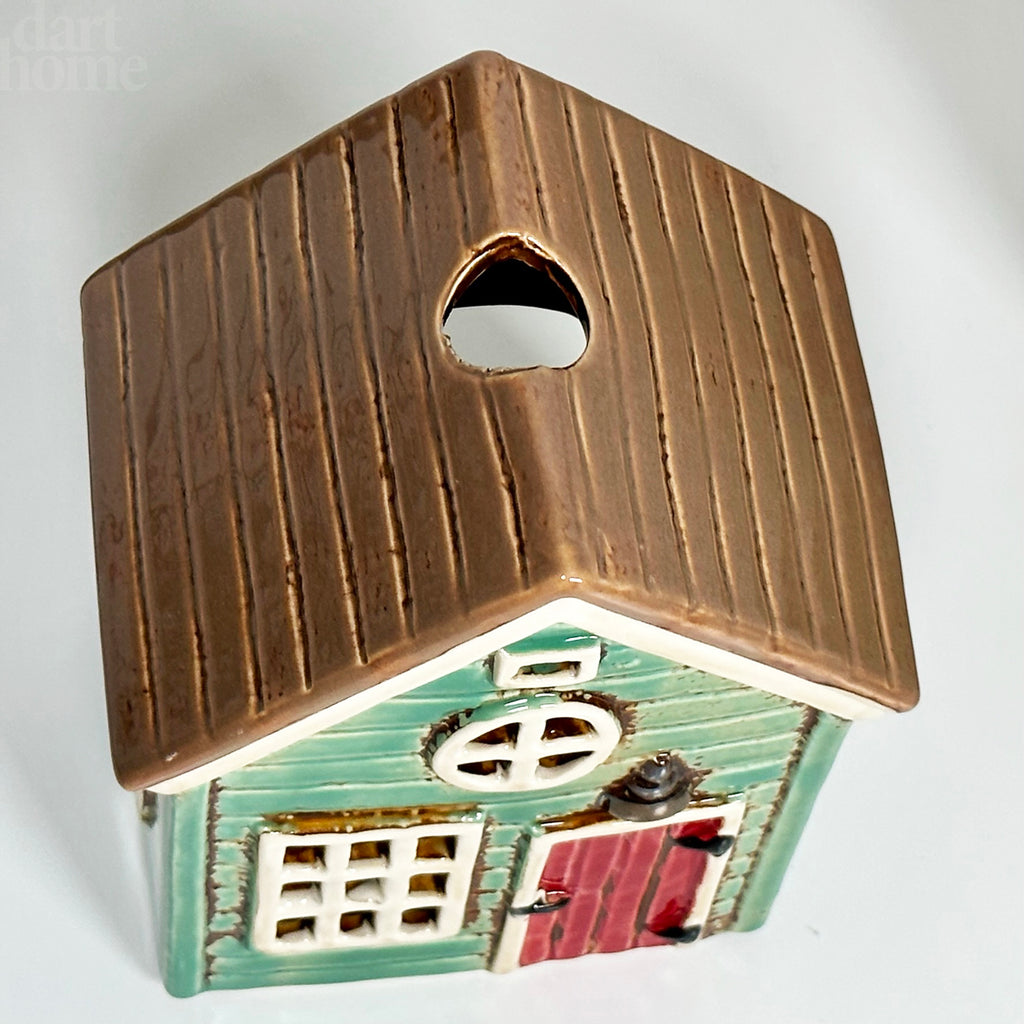 Green Holiday House Candle Holder
