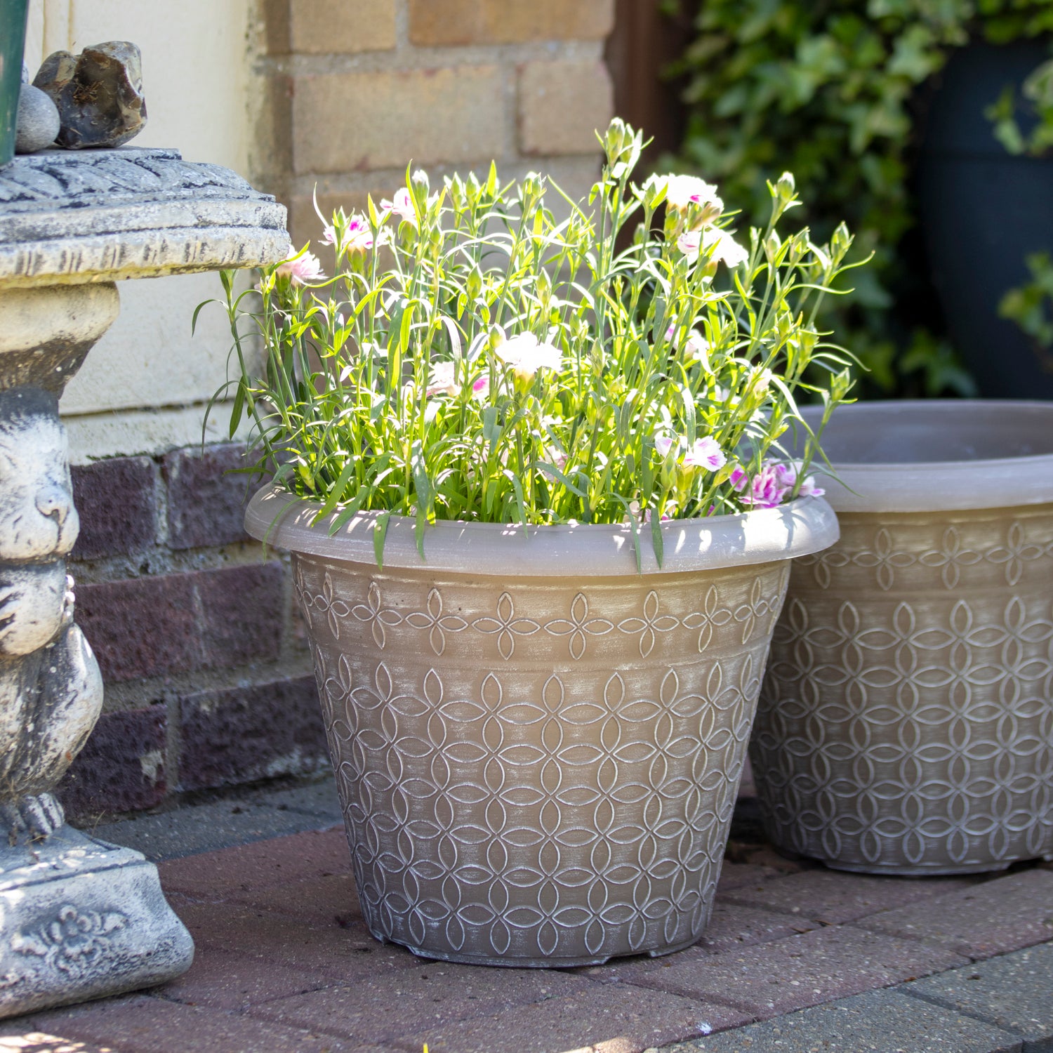 Taupe Brown Modern Flora Round Planter 13.5"