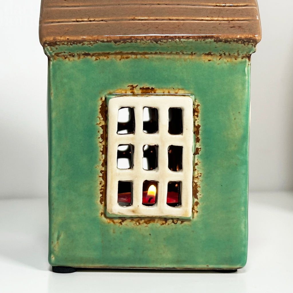 Green Holiday House Candle Holder