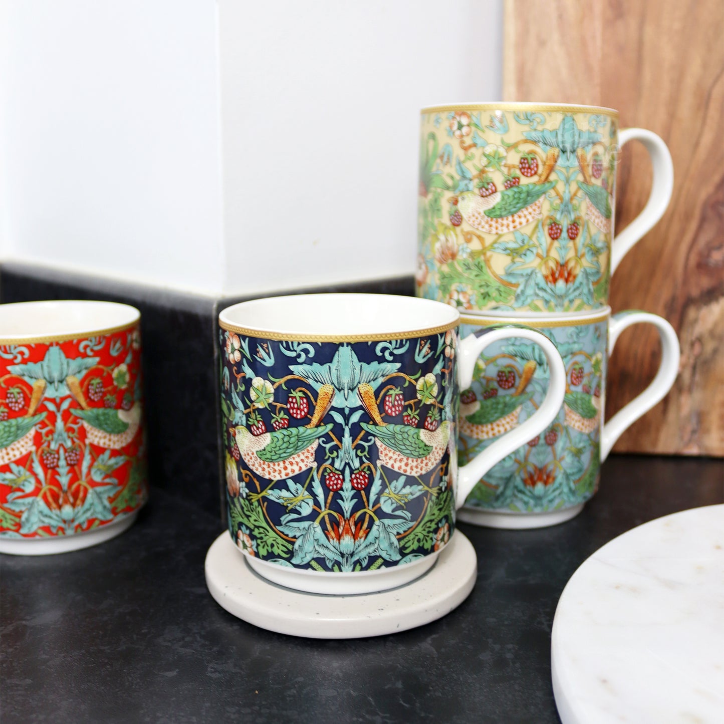 William Morris Strawberry Thief Stacking Mugs Set Of 4