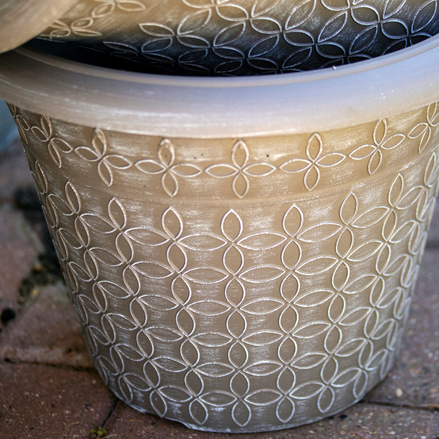 Taupe Brown Modern Flora Round Planter 13.5"