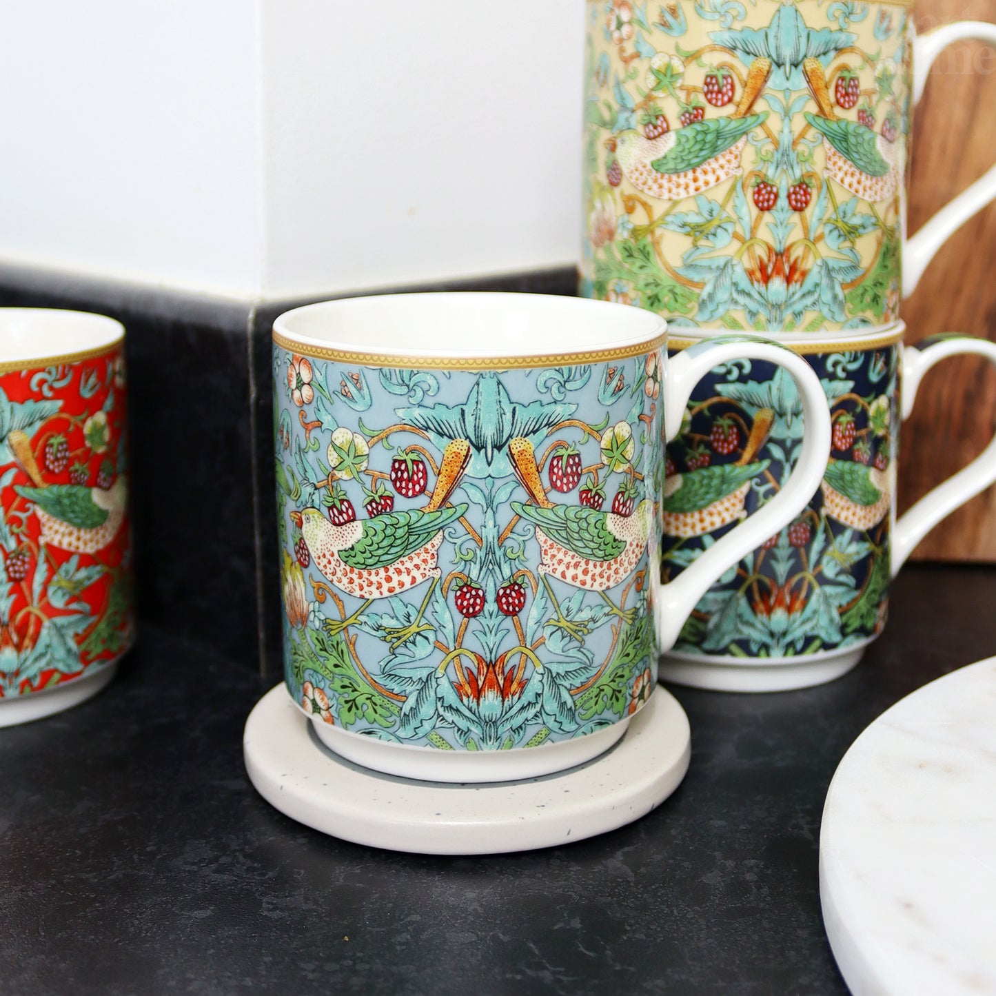 William Morris Strawberry Thief Stacking Mugs Set Of 4