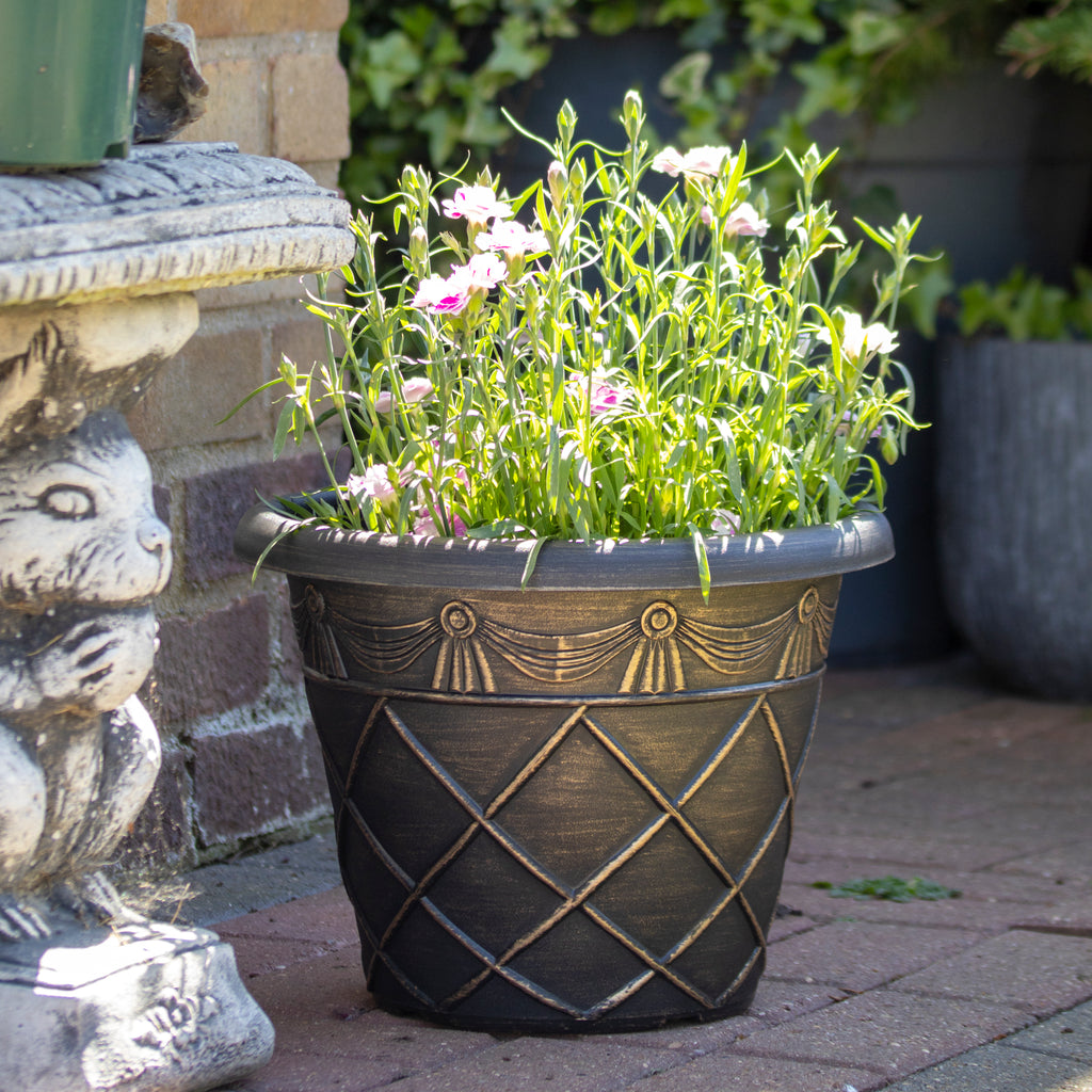 Round Black Bronze Roman Planter 13"