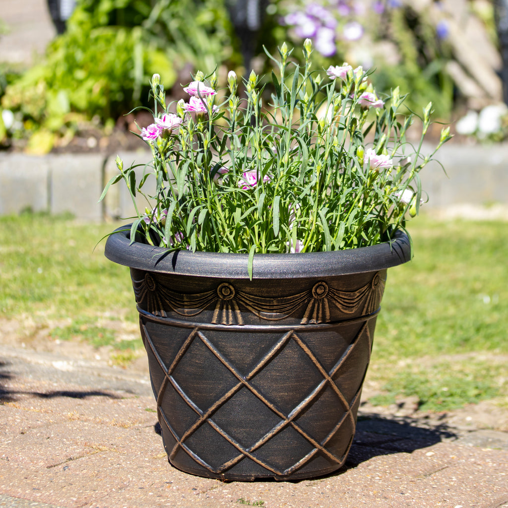 Round Black Bronze Roman Planter 13"