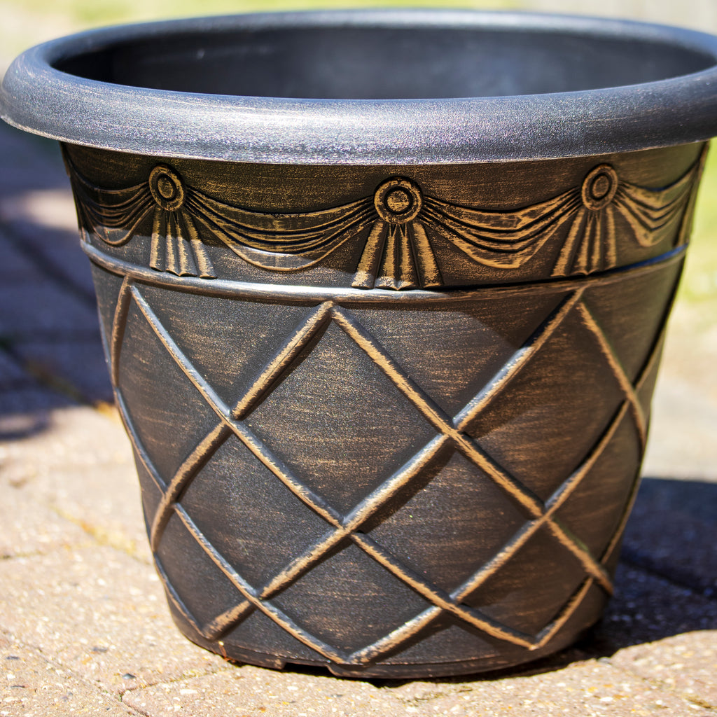 Round Black Bronze Roman Planter 13"