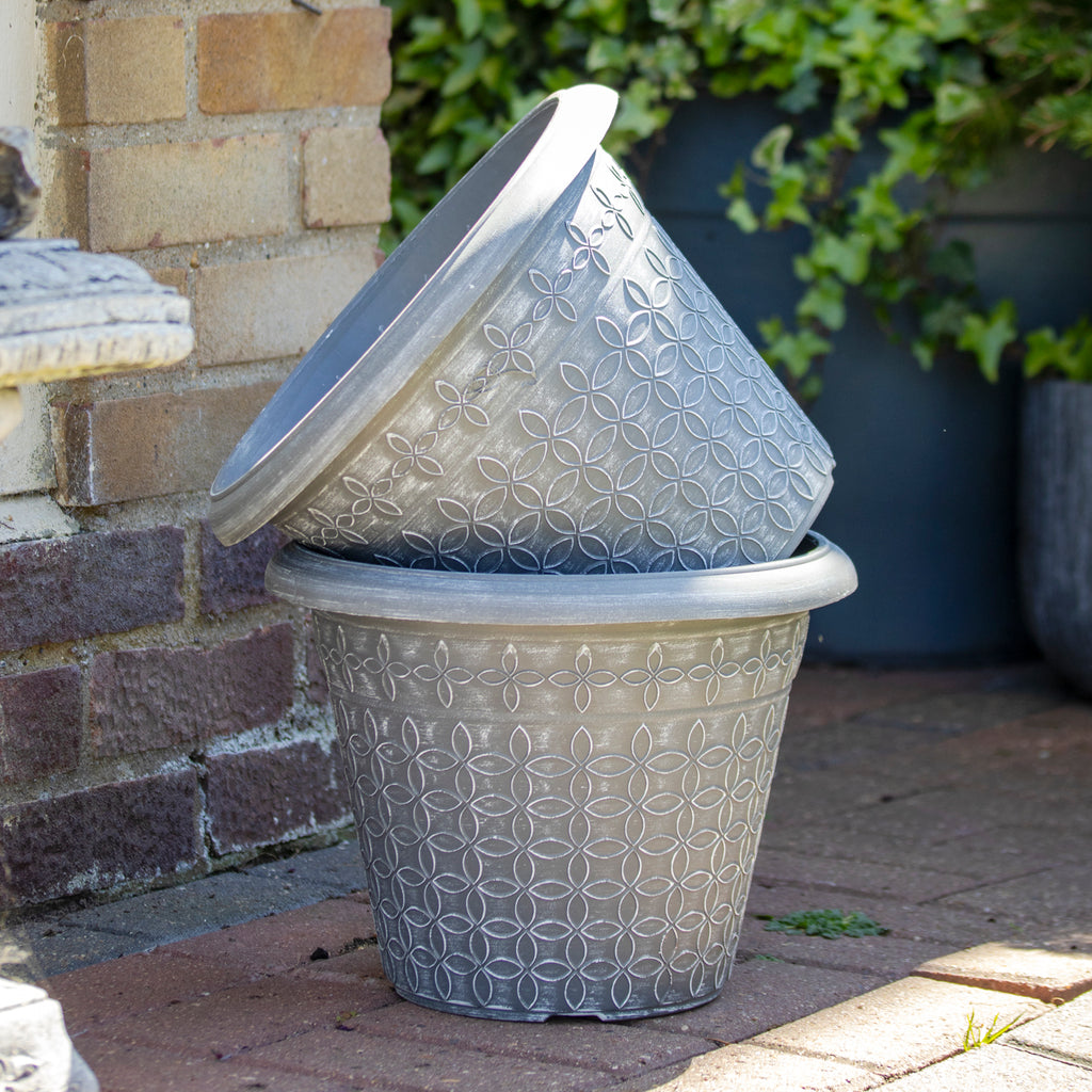 Foggy Grey Modern Flora Round Planter 13.5"