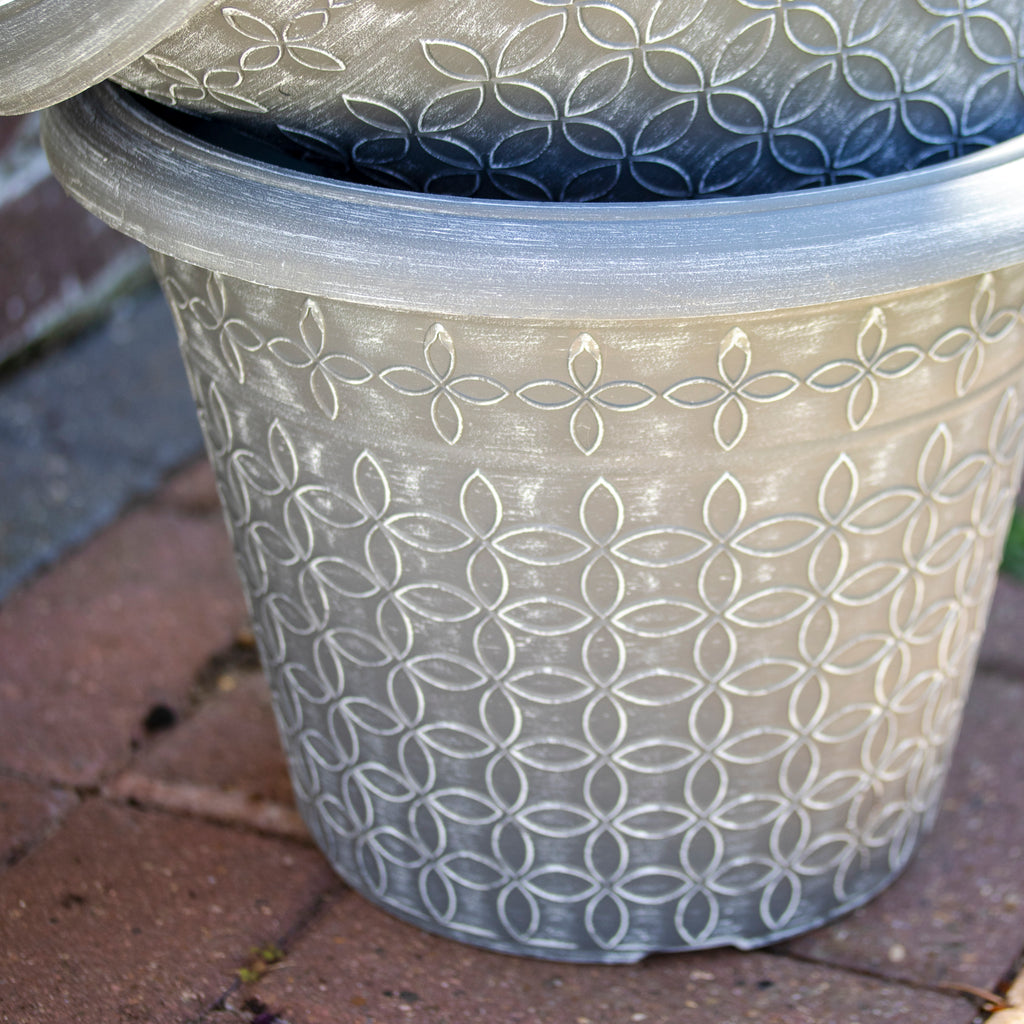 Foggy Grey Modern Flora Round Planter 13.5"