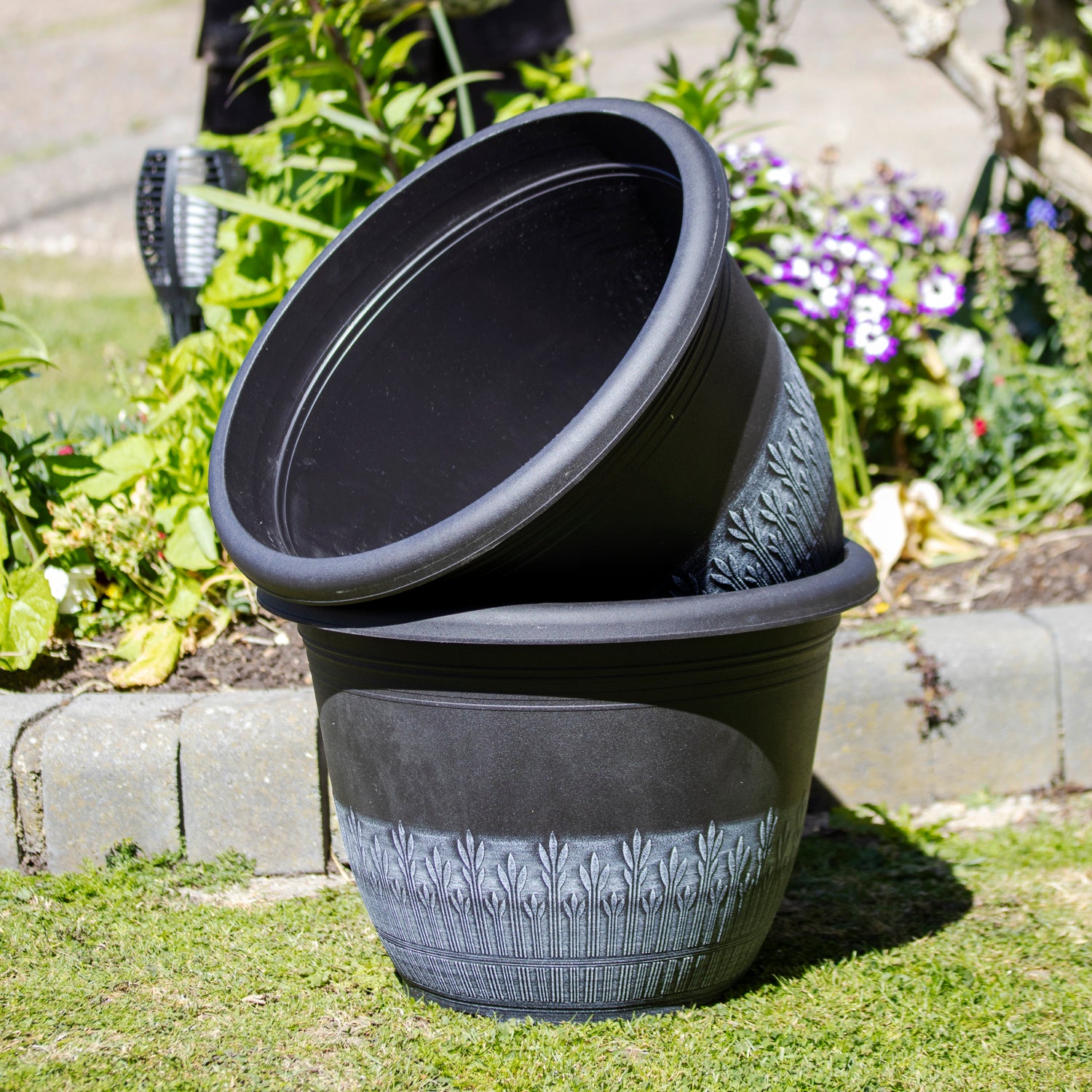 Brushed White Round Planter 16"