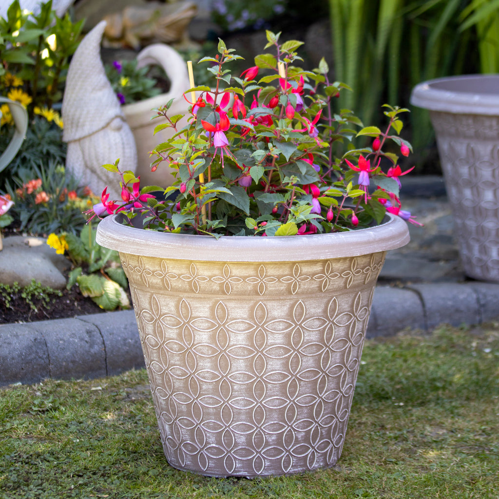 Taupe Brown Modern Flora Round Planter 18"