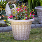 Taupe Brown Modern Flora Round Planter 18"
